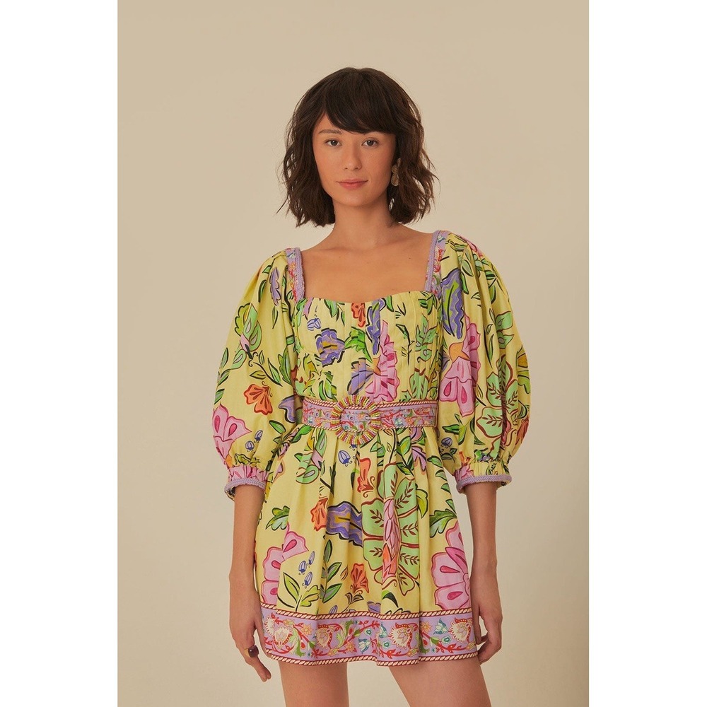 Farm Rio Yellow Floral Insects Mini Dress Size L